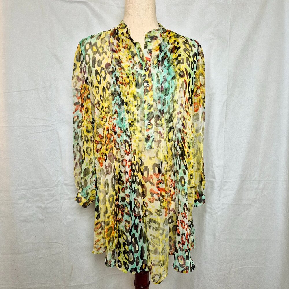 V Cristina Womens Long Sleeves Top Blouse Print Multicolor Warm Tones Size XL
